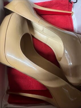 Christian Louboutin Beige Patent Platform Stiletto Pumps